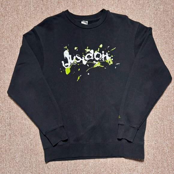 Vintage 2000's Nike Just Do It Paint Splatter Black Crew Neck Sweatshirt L-XL - Picture 3 of 9